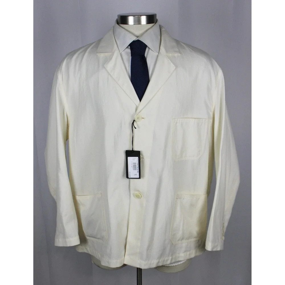 $5400 Giorgio Armani Patch Suit Jacket 50 R Slim Ivory Cotton Utility Blazer